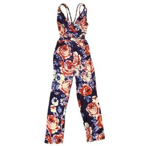 strappy floral print jumpsuit